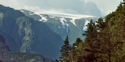 Abfahrt vom Røldalsfjell in Richtung Odda mit Blick auf Folgefonna